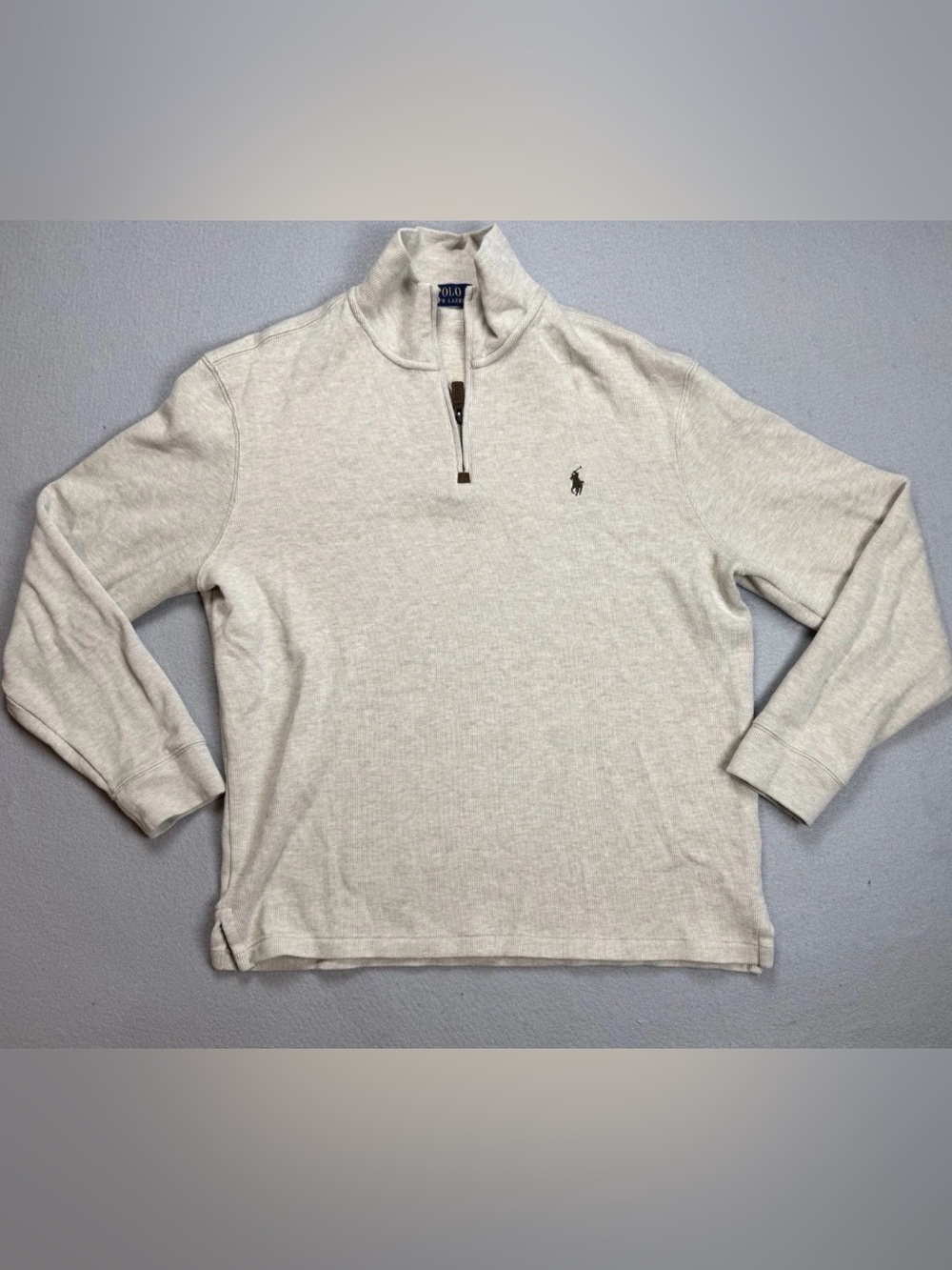 Polo Ralph Lauren Men’s Long Sleeve 1/4 Zip Knit Mock Neck Sweater In Tan-Large
